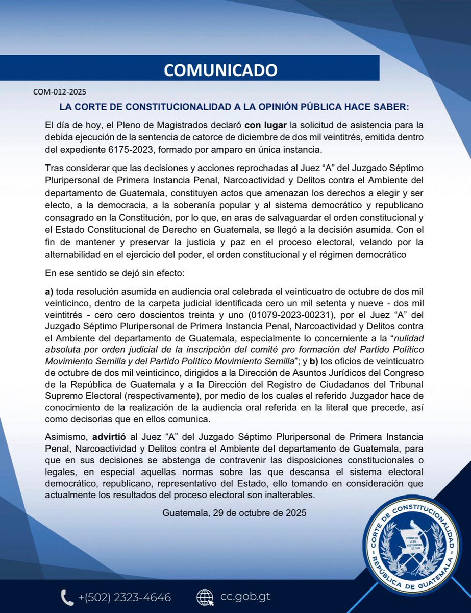 CC_Guatemala's tweet image. La Corte de Constitucionalidad a la opinión pública hace saber: