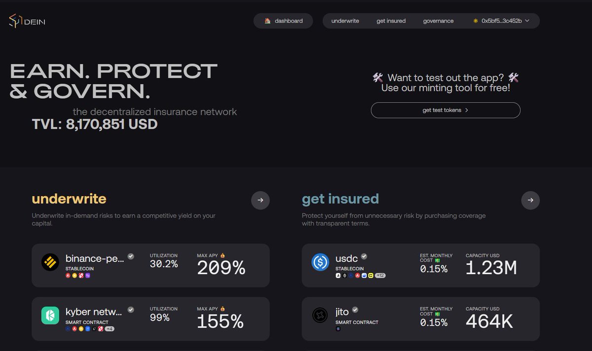 Samoff844's tweet photo. @DEIN_fi The DEIN Testnet is looking impressive smooth UI, transparent insurance setup, and functional staking already live. Excited to see how permissionless insurance evolves from here. Great work team! 💪 

#DEIN #DeFi #Insurance https://t.co/9QwZvBA6dD