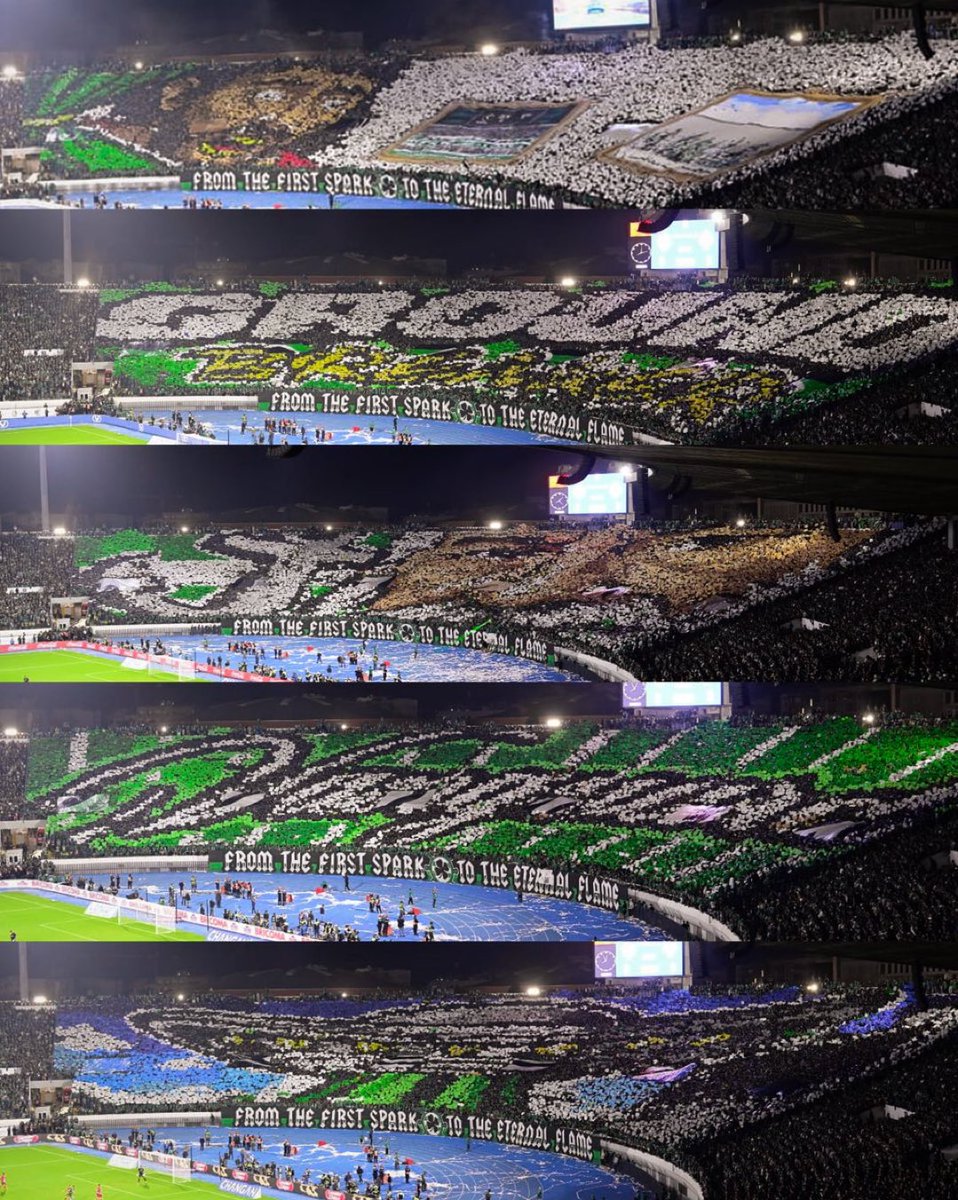 Pour les amoureux du football et surtout des tribunes, voici 5 tifos réalisés ce soir par les Ultras du Raja Casablanca 

RESPECT 👏🇲🇦