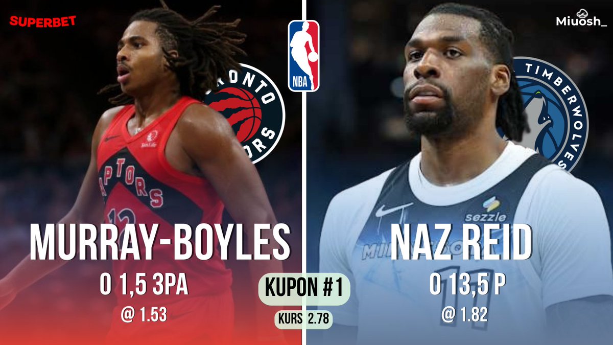 NBA #1🏀

🏀Collin Murray-Boyles O 1,5 3PA - @ 1.53
🏀Naz Reid O 13,5 P - @ 1.82
🎯2.78

🔗superbet.onelink.me/Tegf/drfg3z8l

1⃣ Collin Murray-Boyles powyżej 1,5 prób za 3👇

📊Dobra, wiem jak może ten bet wyglądać na pierwszy rzut oka - jak totalne gówno - ale już tłumaczę skąd ten wybór.