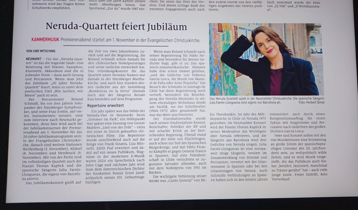 This November, I will embark on a very special musical journey through Germany with the Neruda-Quartett in a series of concerts titled “Como cenizas, como mares…”.