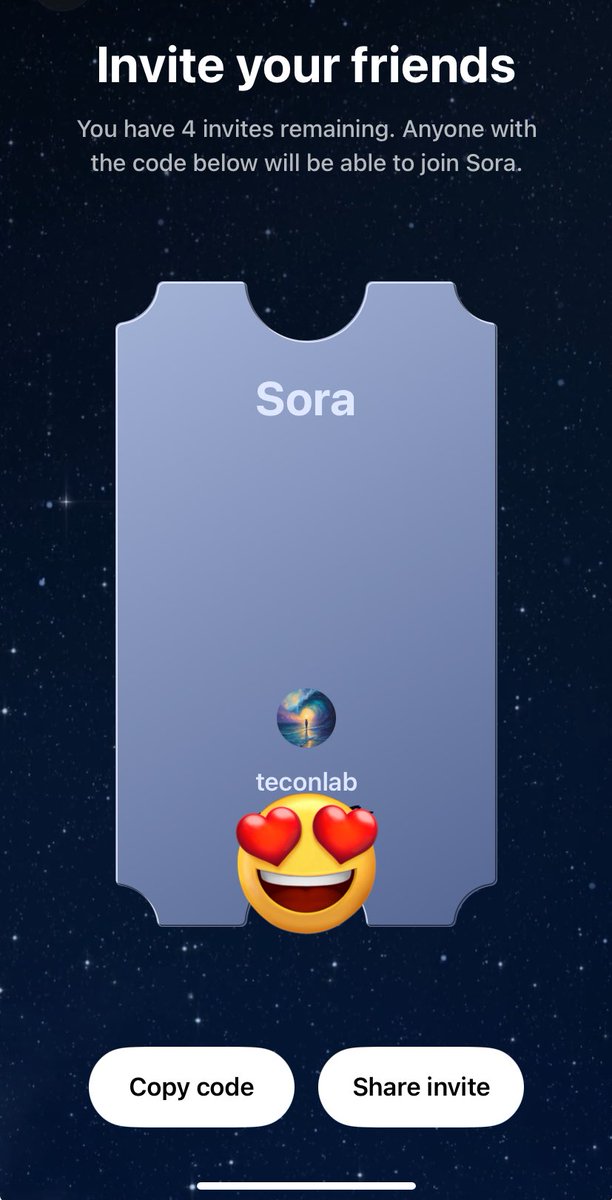 TECONLAB's tweet photo. 🚨 Got 4 Sora 2 invite slots — first come, first served!
Seen too many scams selling codes, so I’m sharing completely free to the first 4 who follow + DM me. No tricks, just real access.
#sora2invitecode #sora2 https://t.co/Hydn2mxgJ3