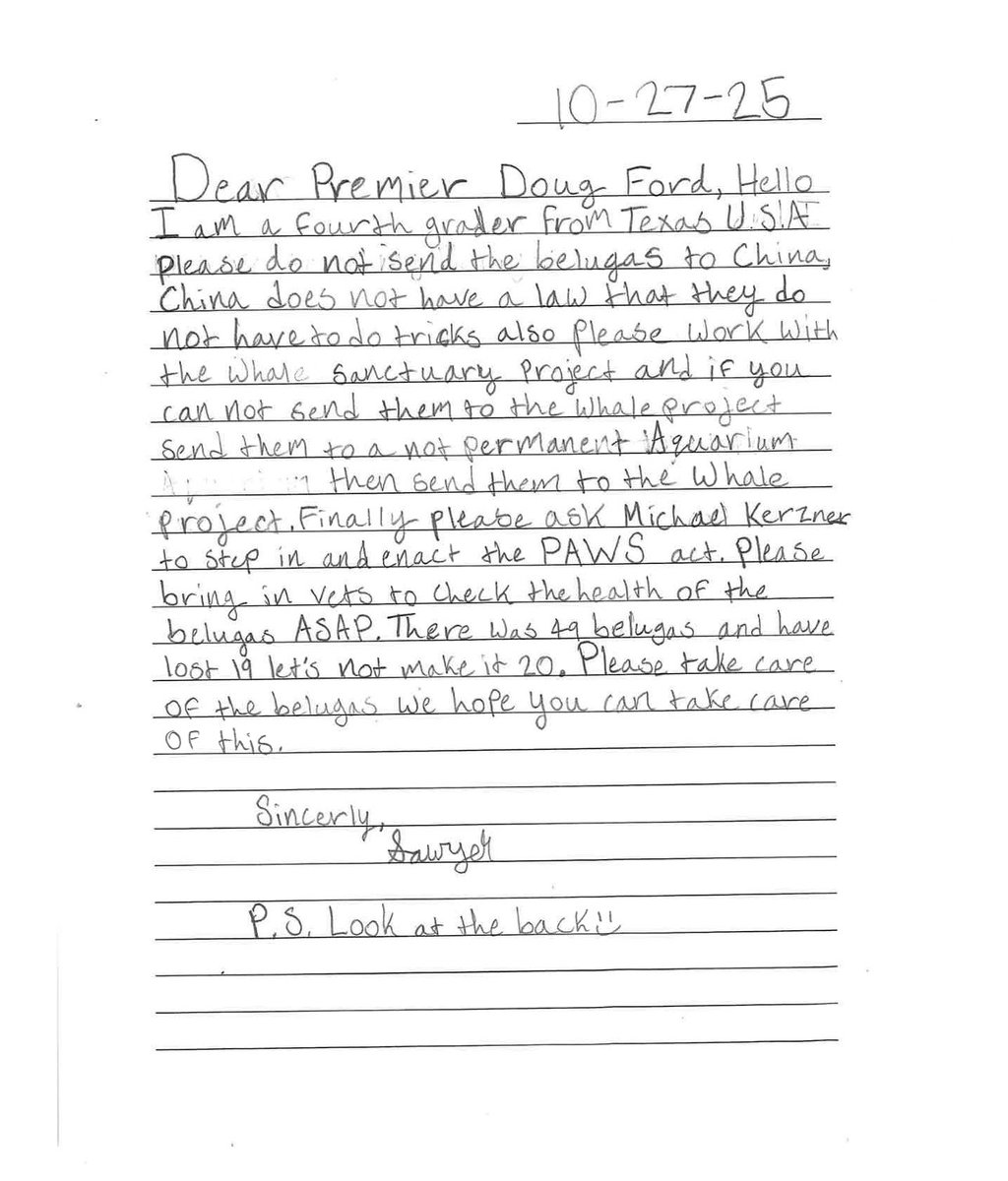 RFriend_Class's tweet image. My 4th graders wrote letters to Premier Doug Ford to help save the 30 remaining belugas at Marineland in Ontario, Canada❤️🐳 @MoveTheWorld @Whale_Sanctuary @bayviewglenps1