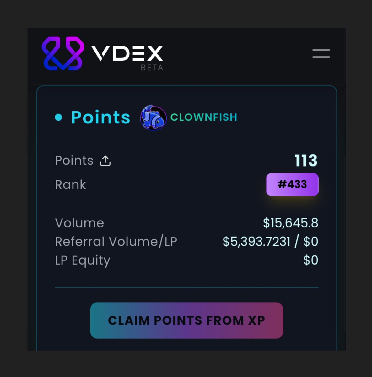 Netokrypto ⭐ (@netokrypto) on Twitter photo I don't know about you, but <a href="/0xVDEX/">VDEX</a> is one of my top convictions right now. You don't need to be rich to start trading on VDEX. I generated $15K in volume with only $50 and earned 113 points. I started trading just the day before yesterday.
Starting today, I’ll trade every day I don't know about you, but <a href="/0xVDEX/">VDEX</a> is one of my top convictions right now. You don't need to be rich to start trading on VDEX. I generated $15K in volume with only $50 and earned 113 points. I started trading just the day before yesterday.
Starting today, I’ll trade every day