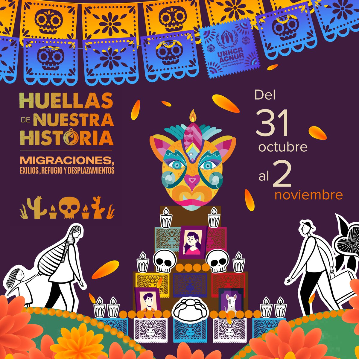 AcnurMexico's tweet photo. 💀 Este fin de semana te invitamos a conocer la ofrenda del ACNUR en la Megaofrenda UNAM 2025: Huellas de nuestra historia. Migraciones, exilios, refugios y desplazamiento. 

📅 Del 31 oct al 2 nov | ⏰ 11–21 h
📍Explanada del Museo Universum. https://t.co/J0WXg7RsNc