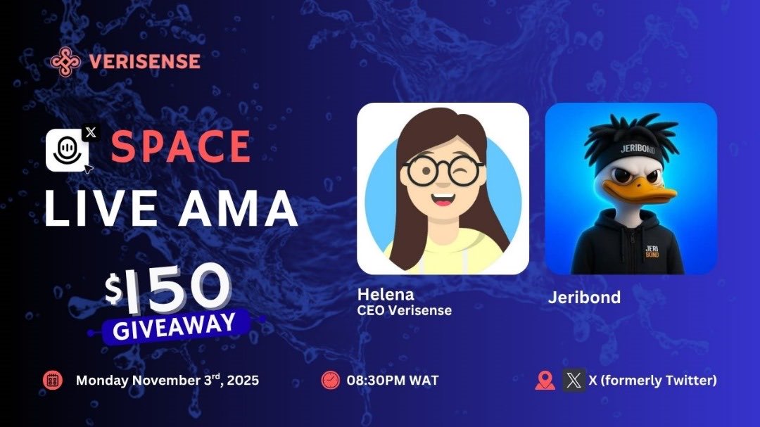 0xweb3bond's tweet image. The Conversation X $150 rewards for active participation!
The conversation with Verisense will be Monday, 3rd Nov by 8:30 🕣 pm!
We will be having live, on space the Verisense CEO Helena @veri_sense and am sure no table will go unturned!
🎱 First winner will be selected from…