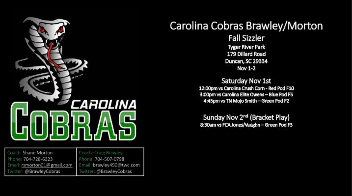 CeceliaCastle's tweet photo. Schedule for the Fall Sizzler! @CCobrasMorton @BrawleyCobras https://t.co/SxZwzdS4pQ