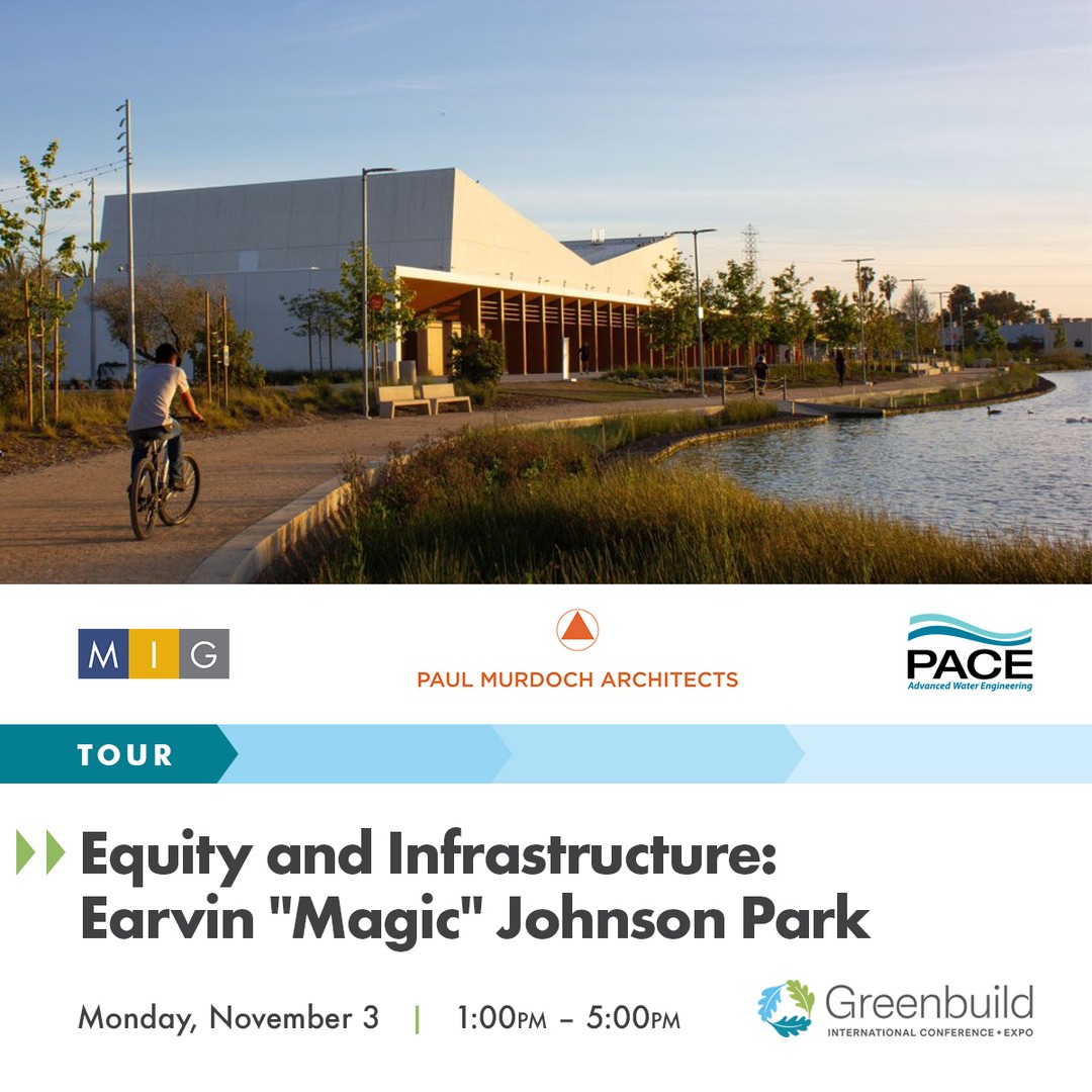 MIG is teaming up with Paul Murdoch Architects and PACE Advanced Water Engineering to conduct a tour of Magic Johnson Park as part of the USGBC Greenbuild Expo and Conference on Monday, November 3. 

There's still time to join! Sign up at: heyor.ca/KHn4tG 

#greenbuild