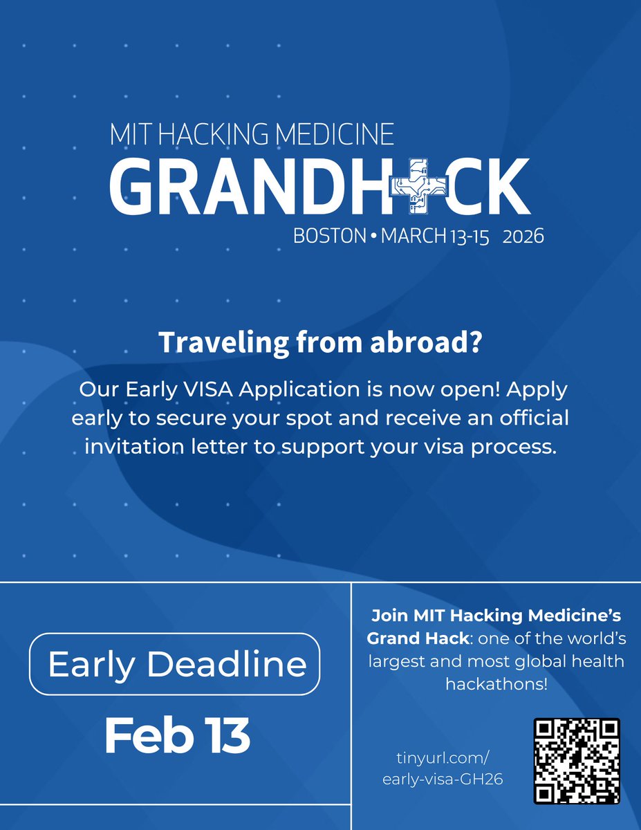 Announcing Grand Hack 2026! Join us March 13-15 at <a href="/medialab/">MIT Media Lab</a> to tackle:

1. Trauma &amp; Rehabilitation
2. Virtual Diagnostic Interfaces
3. Portable Health

International applicants: Apply early to secure your visa letter

Domestic applicants: Hang tight, your applications open soon.
