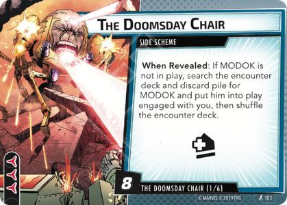 m_faqs's tweet image. Q: Can I have 2 Doomsday Chair sideschemes in play at the same time?
A: As long as it does not have the unique icon, you can have 2 sideschemes of the same name in play

#marvelchampions #Modok