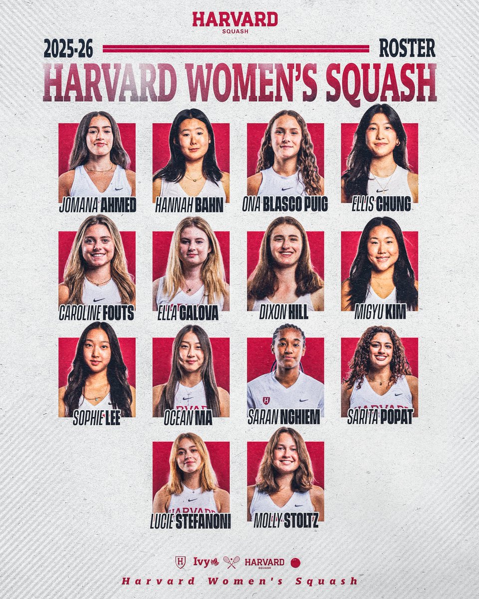 🗣️ 𝙉𝙤𝙬 𝙄𝙣𝙩𝙧𝙤𝙙𝙪𝙘𝙞𝙣𝙜... 

Your 2025-26 Harvard Women's Squash Team! 👏👏

#GoCrimson x #OneCrimson