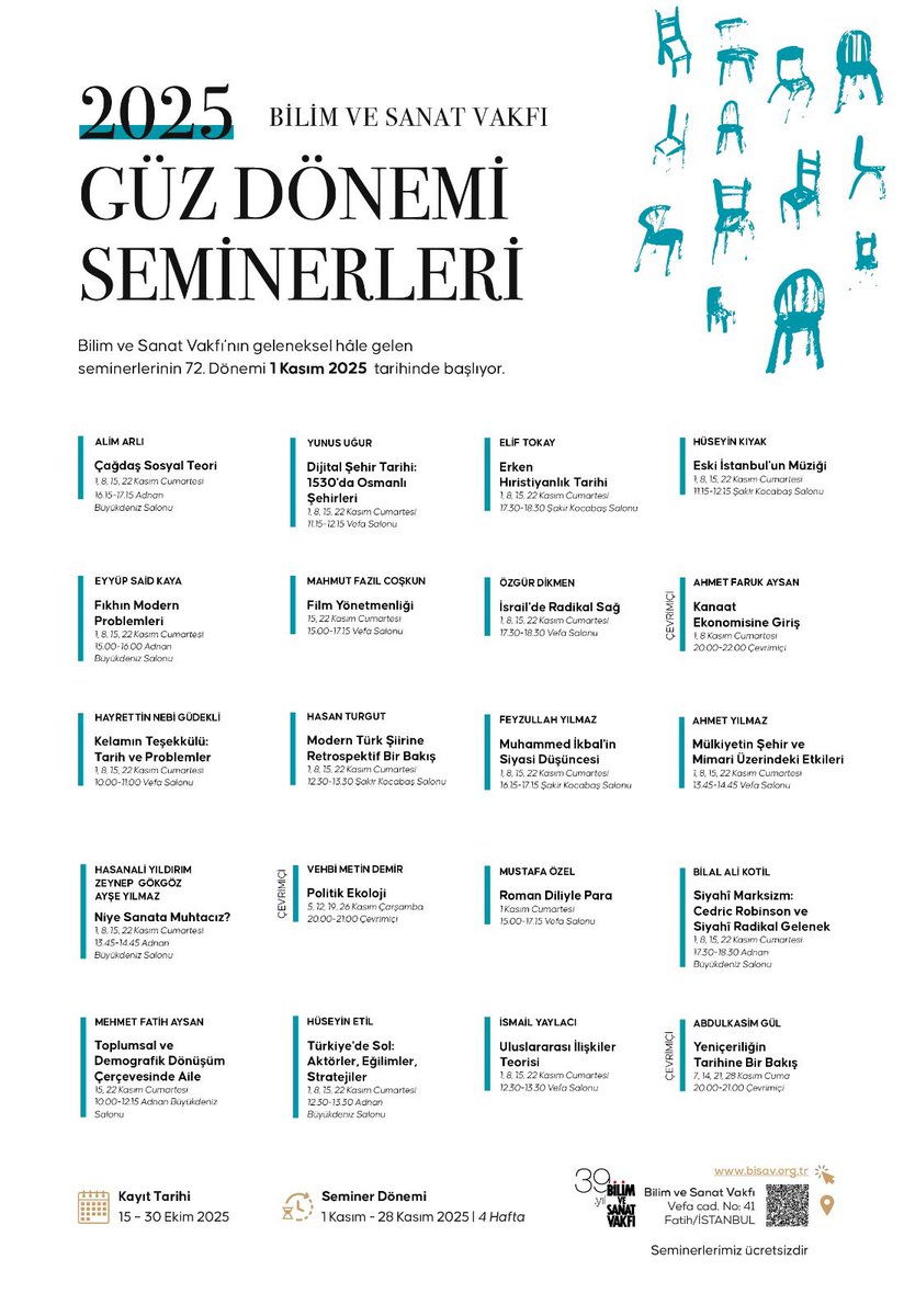 ceylaneb's tweet photo. Bilim ve Sanat Vakfında güz dönem seminerlerine kayıt için son gün... 
Kaçırmayın... @bisavorgtr https://t.co/TGT8tKFDFu