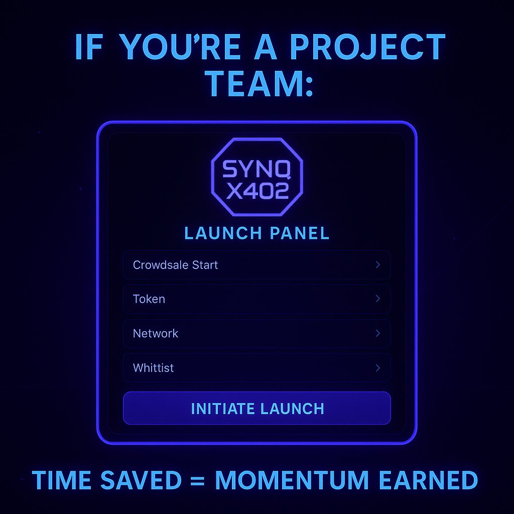If you’re a project team:

SYNQ X402 gives you instant launch infrastructure, investor trust, and multi-chain compatibility.

Time saved = momentum earned.

synq.observer

#x402 #SOL #BNB #Ethereum
