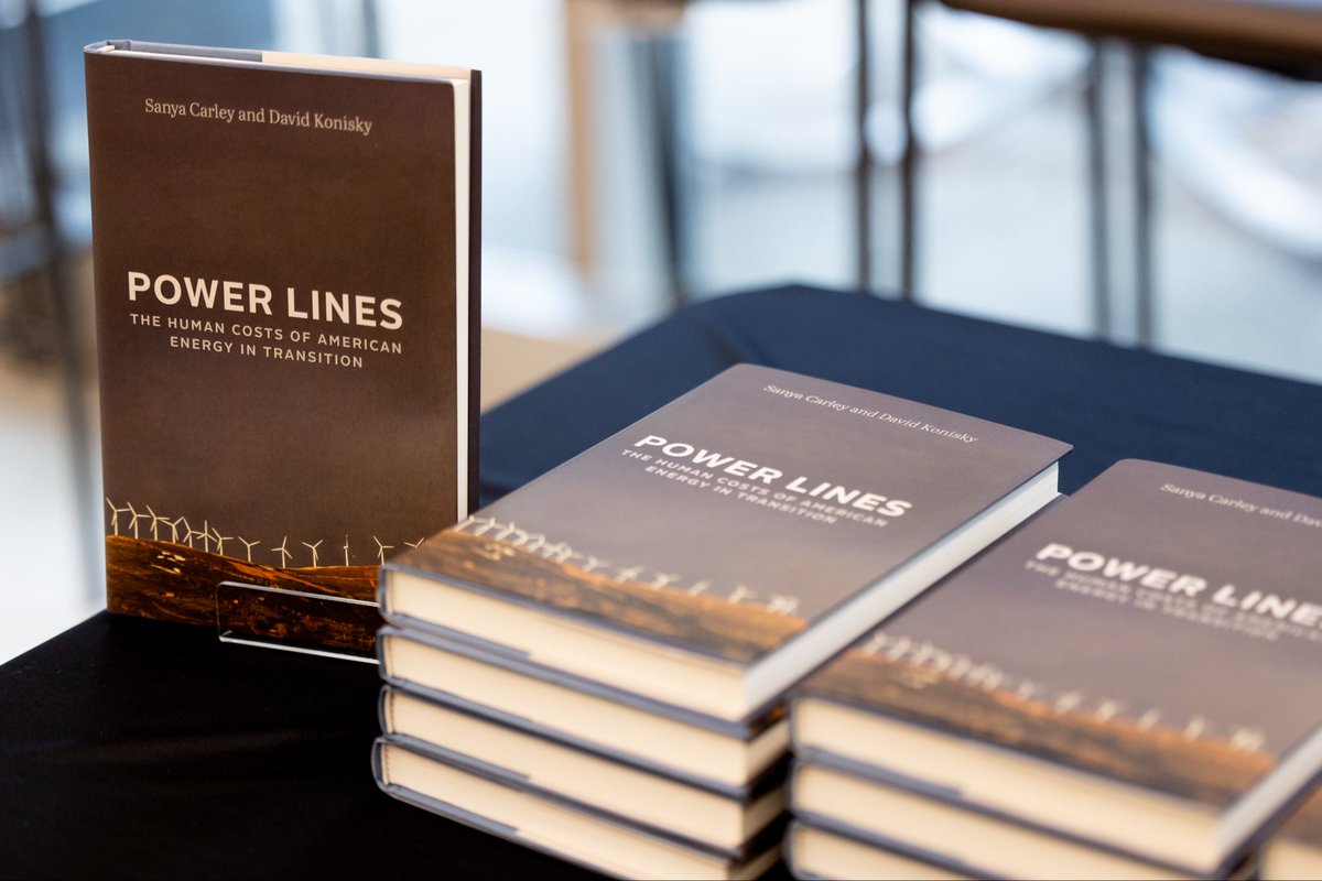 Had an amazing time listening to <a href="/DavidKonisky/">David Konisky</a> and <a href="/CarleySanya/">Sanya Carley</a> discuss their new book, "Power Lines: The Human Costs of American Energy in Transition," which takes a closer look at the human side of energy change.

press.uchicago.edu/ucp/books/book…

#climate #energy #climatechange