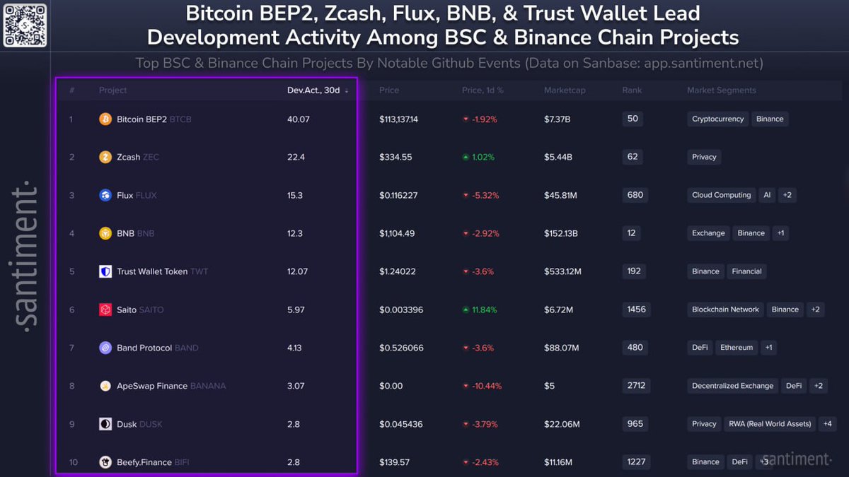 favoritbookshop's tweet photo. 🧑💻 Development doesn't lie! The latest data reveals the top #BSC & #BinanceChain projects building through the noise.
$BTCB leads, but $ZEC & $FLUX show serious commitment. Remember: code commits today can mean price pumps tomorrow.
#Crypto #DYOR https://t.co/1tJRYRAWmF