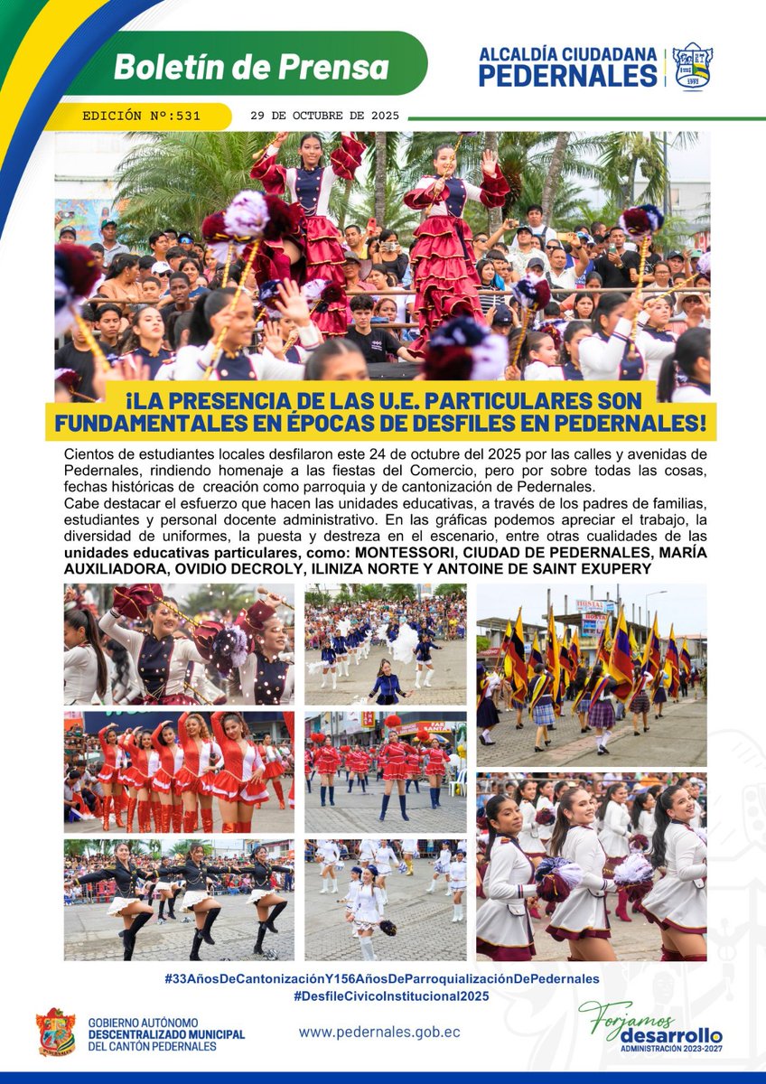 Unidades Educativas Particulares desfilaron con mucho civismo y entrega por las fiestas del Comercio de Pedernales.