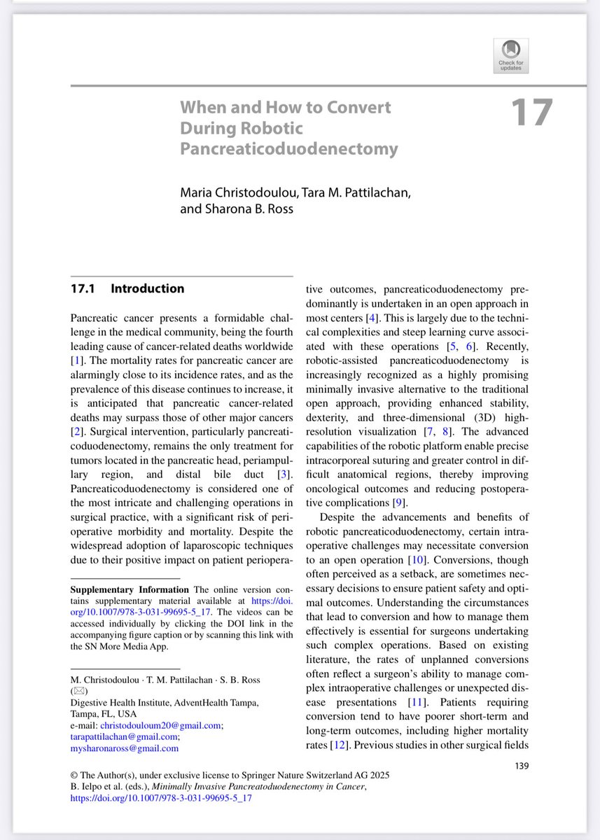 RossSharona's tweet photo. 📚 Excited to share a significant milestone in the field of pancreatic Surgery! This comprehensive book focuses on the minimally invasive Whipple procedure for pancreatic cancer, showcasing the groundbreaking advancements of the robotic approach. I am both honored and grateful to have contributed to this remarkable work, which I believe will shape the future of pancreatic Surgery.

A special shoutout to my fellow, Dr Emanuel Shapera, for authoring one of the chapters alongside my dear friend, Dr. Ahmad Abou Abbass. Their contributions highlight the collaborative spirit within our community.

#roboticsurgery #pancreaticcancer #medicaladvancements #AdventHealth @AdventHealth @AdventHealthWFL @AdventHealthCFL @AdventHealthKC @AdventHealth_NC @BayCare @HCAhealthcare @orlandohealth @MoffittNews @TGHCares @USFHealth @USFHealthMed @UCFHealth @UF @IntuitiveSurg @PancreaticCanUK @P_C_E_ @OfficialPCA @PanCAN @PanCANTampaBay #innovation #surgery #minimallyinvasivesurgery #technology