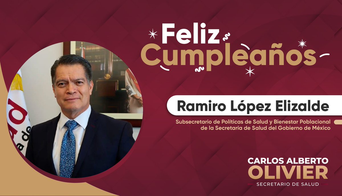 Extiendo una felicitación a Ramiro López Elizalde, subsecretario de Políticas de Salud y Bienestar Poblacional, de la <a href="/SSalud_mx/">SALUD México</a> por su cumpleaños. 🎂 Le deseo un día lleno de alegría y nuevos logros en su valiosa labor por el bienestar de las y los mexicanos. 👏