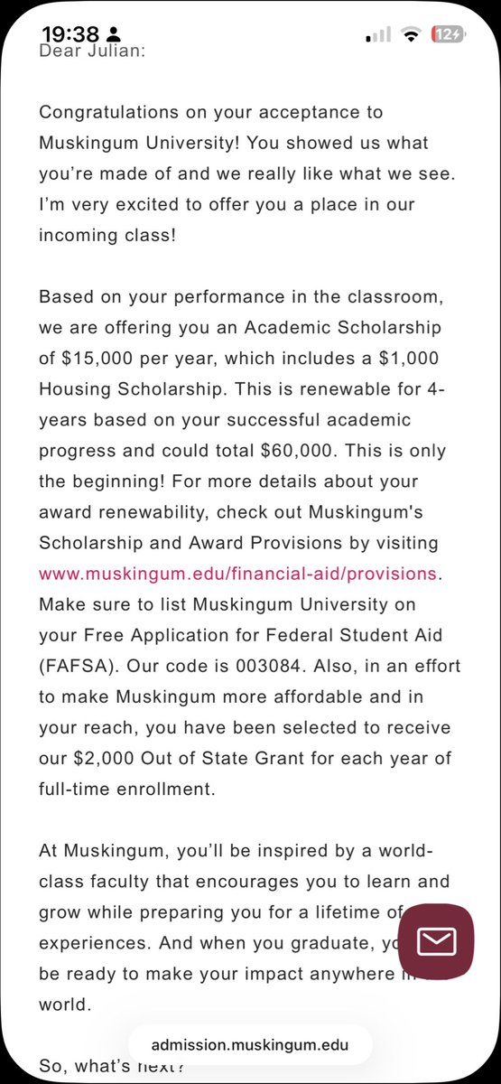 After a great conversation I am blessed to receive an academic scholarship and a offer from <a href="/MuskingumFB/">Muskingum Football</a> <a href="/MuskingumUniv/">Muskingum University</a> . GO MUSKIES !! <a href="/keegan_linwood/">Keegan Linwood</a> <a href="/Fbentley81/">Frank Bentley</a> <a href="/Gwheel39/">Gary Wheeler Jr.</a> <a href="/Frank_tank85/">Frank Caldwell</a> <a href="/Football_BTHS/">Butler Football</a> <a href="/Coach_Rhino/">Coach_Rhino</a>