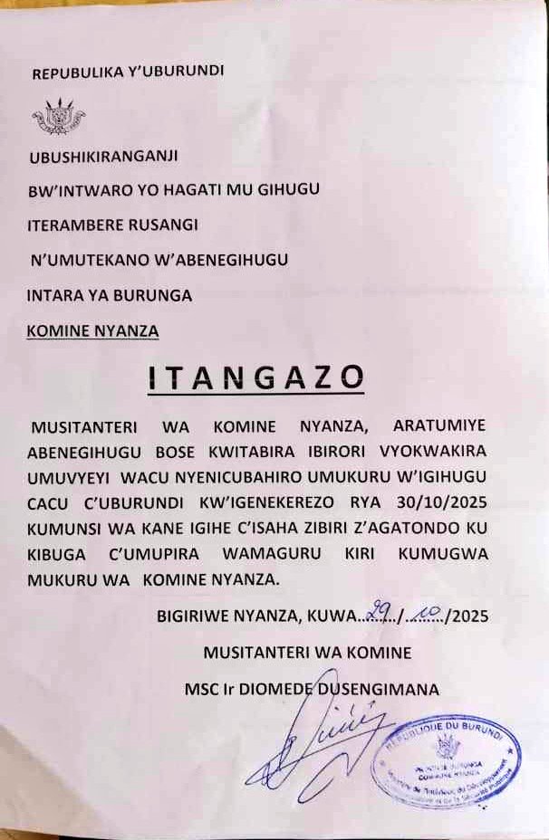 Que s'est-il passé ?

28.10.2025. L'ambassadeur de #France au #Burundi annonce la présence du Président Ndayishimiye à une conférence sur la #RDC, en France le 30.10.2025.

29.10.2025 : L'administrateur de Nyanza annonce la visite du Président Ndayishimiye à Nyanza le 30.10.2025.