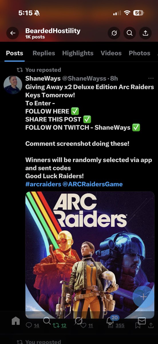 BeardedHostilit's tweet photo. @ShaneWayss @ARCRaidersGame Followed on twitch and reposted to my x keep up the great content dude look forward to the giveaway but even if I don’t win I look forward to being part of the community anyway dude!!!! Much love stay grinding https://t.co/mLR1cKXgAK