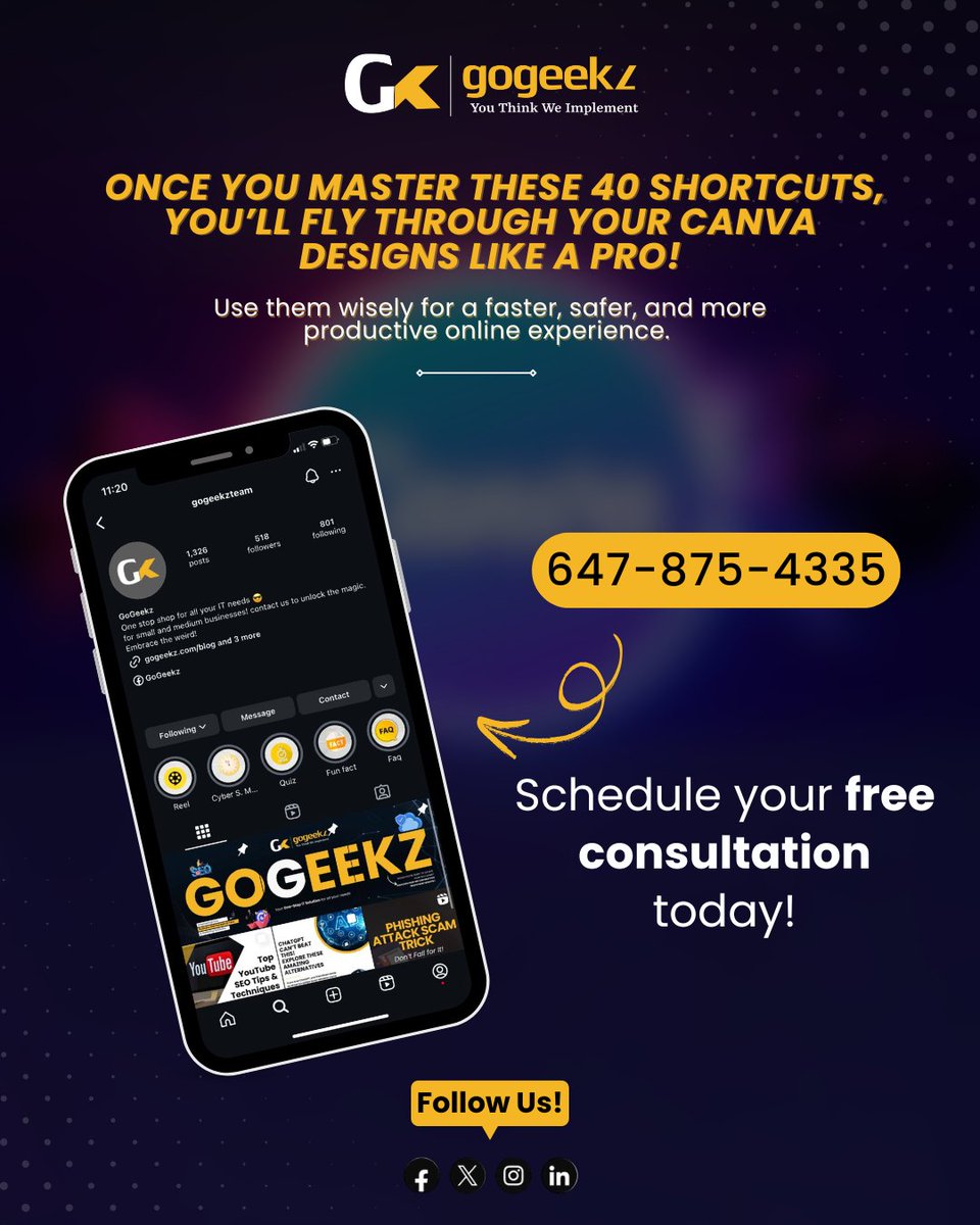 GoGeekz's tweet image. 🎨 Want to design like a pro — without even touching your mouse? 🤯
These Canva keyboard shortcuts will help you design faster, smarter, and smoother!
#GoGeekz #canvatips #CanvaShortcuts #DesignFaste #canvatricks #graphicdesign #designhacks #canvadesigns #productivitytips
