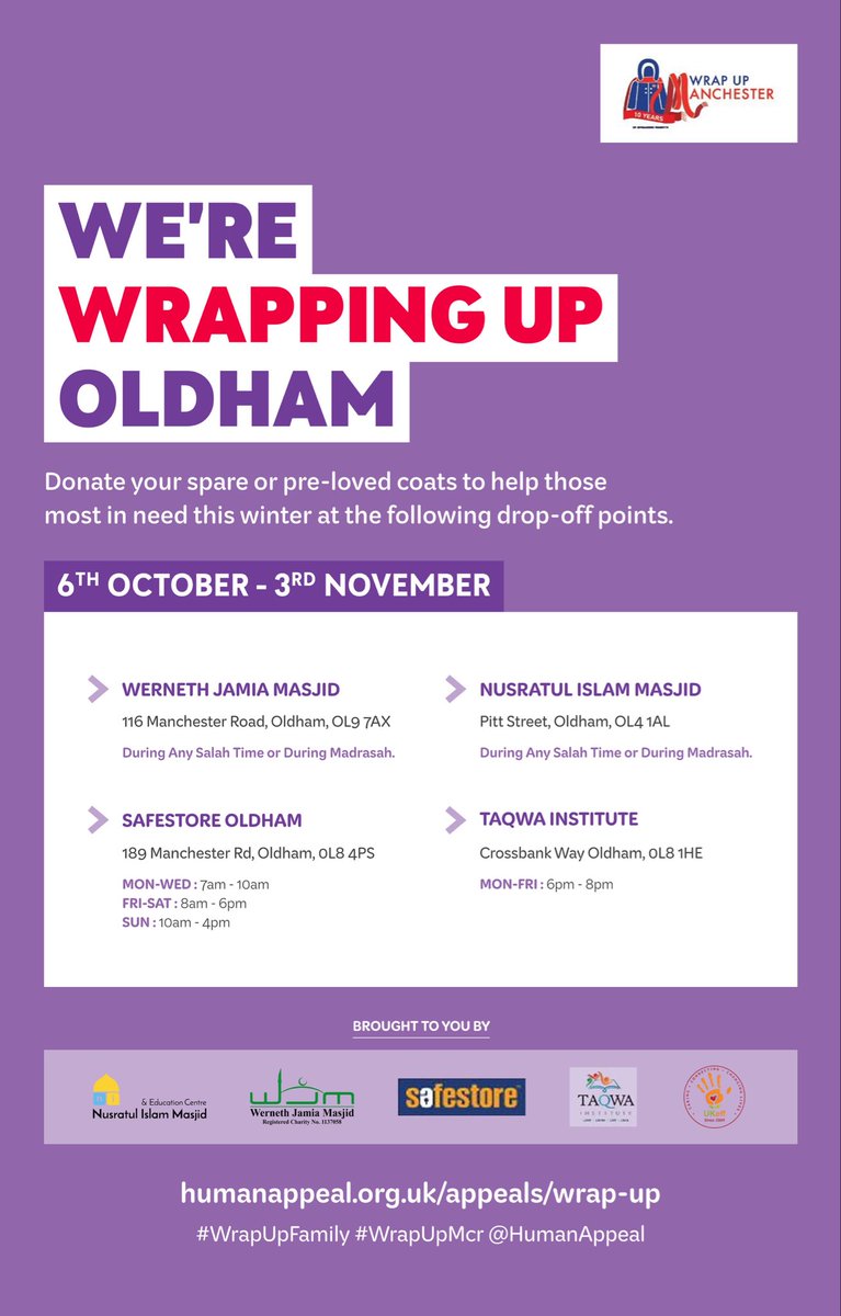 UKEFF_HQ's tweet photo. 🧥❄️ Do Something Warm This Winter!
Help keep #Oldham warm 

Donate a clean coat - something you’d wear yourself.
📍 UKeff, 72 Yorkshire St, Oldham
🕘 Mon–Thurs, 9–4

🚫 No ripped/dirty coats
✅ Warm or waterproof only

#WrapUpOldham #OldhamHour  #UKeff https://t.co/UL5kRRscuy