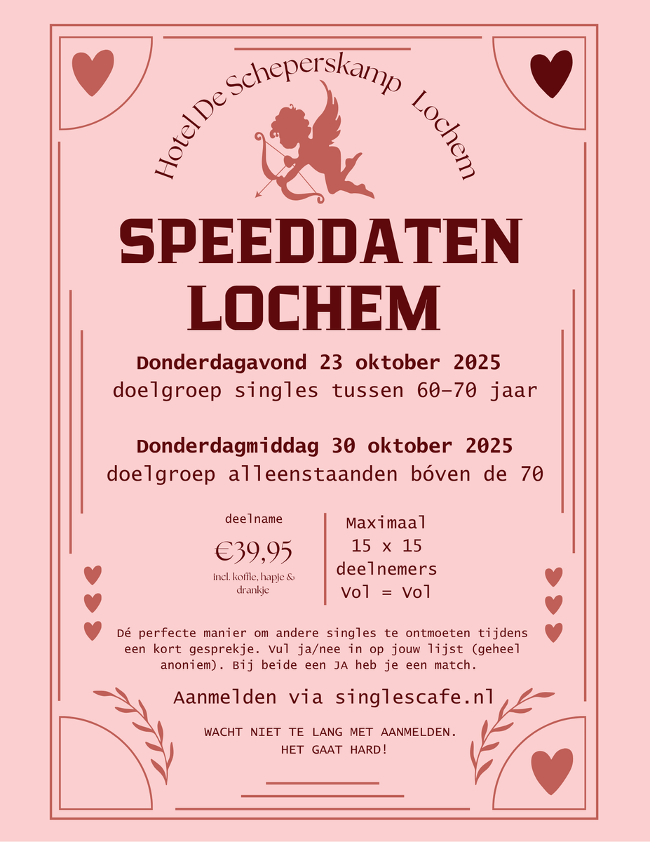 DatingOost's tweet photo. Morgen in Lochem speeddating 70+ &amp; Eibergen singlesfeestje 40-67jr.
zat. 1 nov. singlescafe cafe Holly's Eibergen mmv deejay Bert van Losser, bekend van RTV Oost. #speeddate #senioren #singles #Lochem #Eibergen #DatingOost #singlparty Meer info → https://t.co/JLQOg16FrR https://t.co/ERENqNpjcr