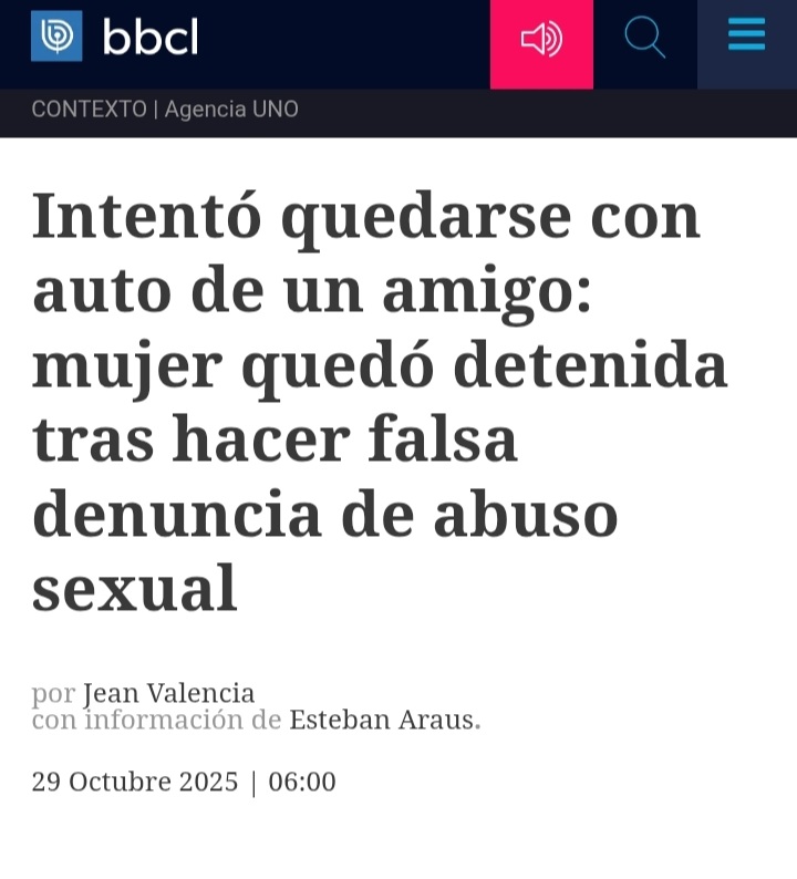 Chile: hay miles de motivos tras la denuncia VEDETTE de los juzgados: LA FALSA DENUNCIA DE ABUSO, q deja a los hombres como moscas debatiendose con la telaraña,mientras está estafadora, delincuentAs o despechadas se salen con la suya

biobiochile.cl/noticias/nacio…