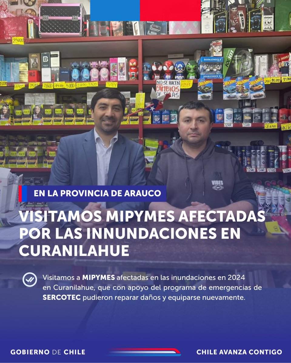 👉Esta tarde visitamos 𝗠𝗜𝗣𝗬𝗠𝗘𝗦 resilientes en 📍𝗖𝗨𝗥𝗔𝗡𝗜𝗟𝗔𝗛𝗨𝗘⁣
⁣Conocimos empresarios locales que enfrentaron las inundaciones de 2024 y salieron adelante con apoyo del programa de emergencias de 𝗦𝗘𝗥𝗖𝗢𝗧𝗘𝗖.
