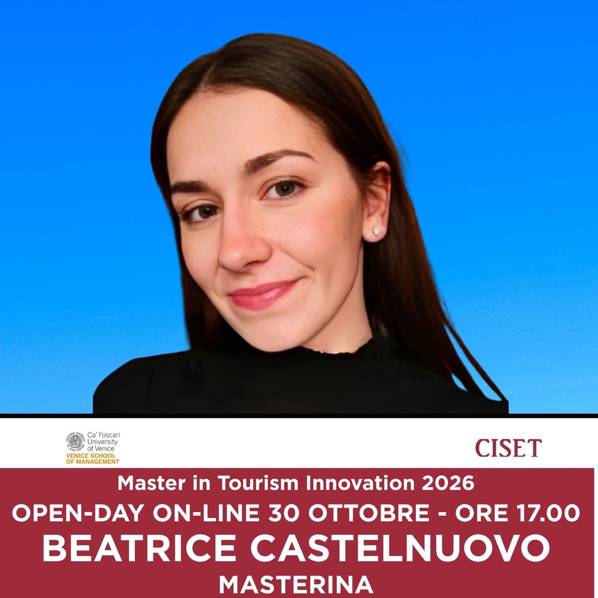 Pronti ad incontrare Beatrice? Appuntamento il 30 ottobre con l'Open Day dedicato al Master in Tourism Innovation. Qui puoi prenotare il tuo posto (si parte alle ore 17.00): eventbrite.it/e/open-day-mas…