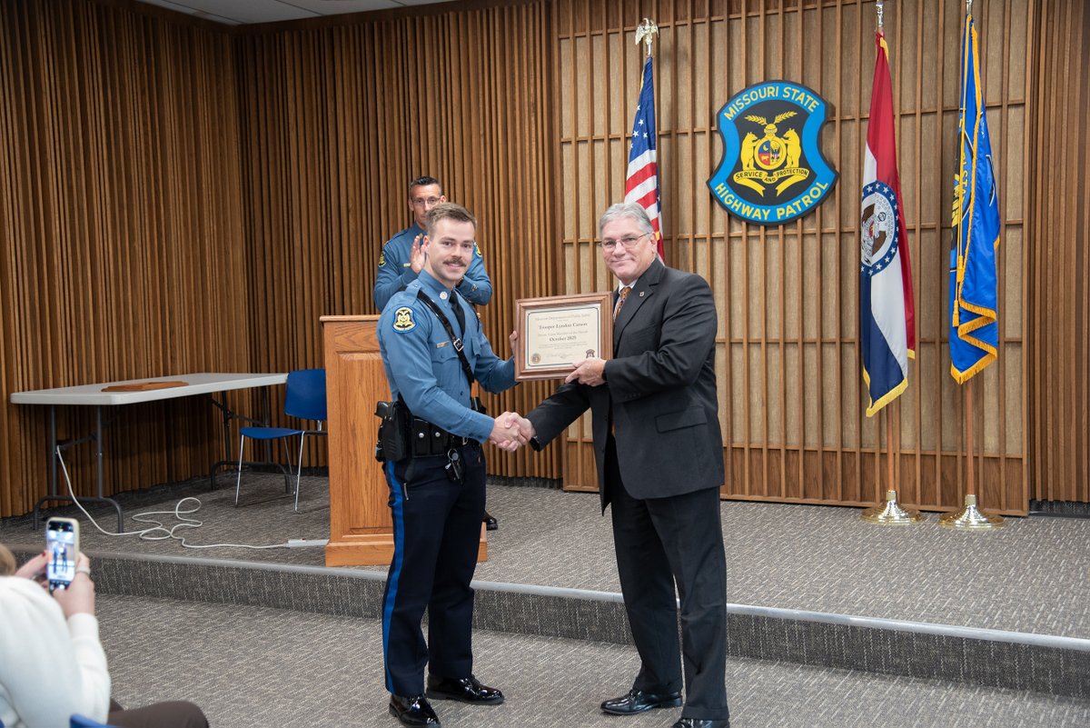 MoPublicSafety's tweet photo. Saluting @MSHPTrooperGHQ Trooper Lyndon Carson, our DPS Sworn Team Member of the Month. He did a  superb job investigating when a vehicle crashed into and killed a pedestrian. With little evidence at the scene, he built a case with video from a camera that captured the crash. https://t.co/2skosKTZZY