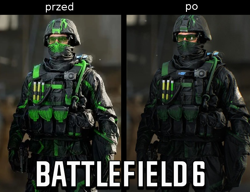 BonkolTV's tweet photo. Najnowsza aktualizacja do Battlefield 6 zmienia niektóre skórki na bardziej realistyczne w tym skórka "Monster Energy" oficjalnie nazywająca się "System Override" - kolory zostały stonowane a kontrast obniżony.
Czy to jednorazowa korekta czy faktyczna dbałość o zadowolenie klientów (graczy) i utrzymywanie pozytywnego odbioru?
#BF2042 #Battlefield6 #Battlefield
