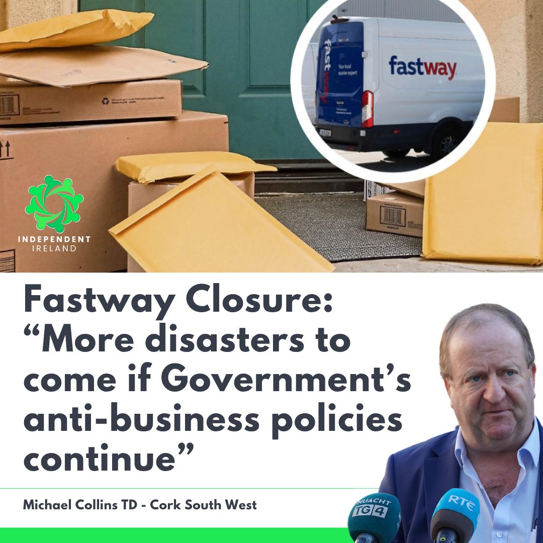 Michael Collins TD: Fastway Closure: “More disasters to come if Government’s anti-business policies continue”

Read the full statement: independentireland.ie/news/collins-f…

<a href="/MichaelC_IND_TD/">Michael Collins TD</a>