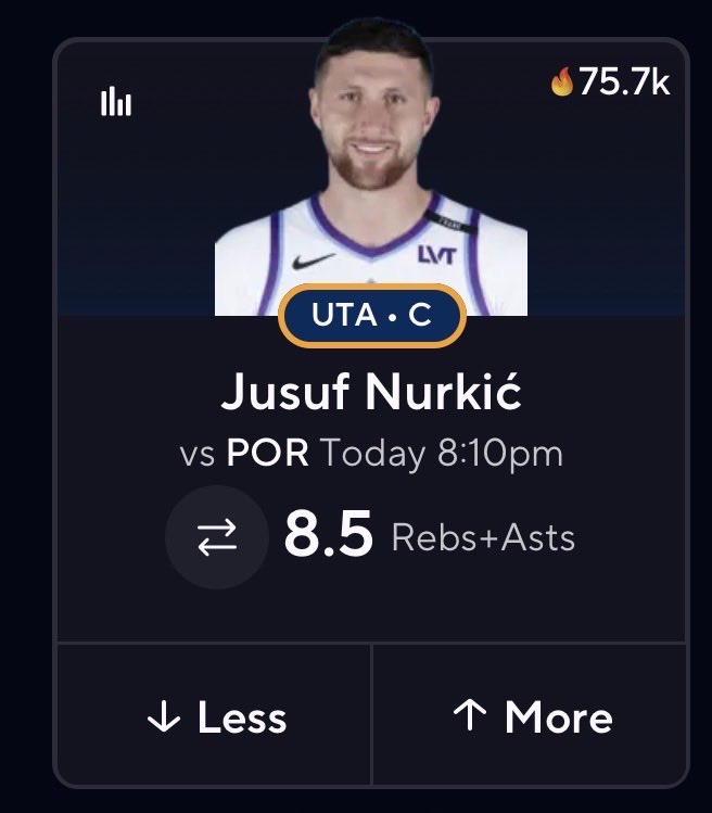 75.7k ppl Bettin on him plus Bumped to 8.5 RA 😳 Ima Just Cross My Fingers ATP The Most Bet On Prop