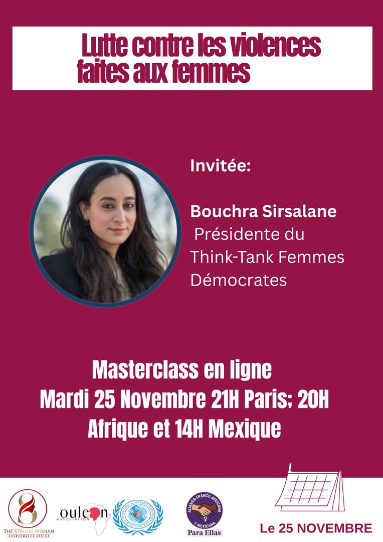 🟠 #AvecLesFemmes, d’ici et d’ailleurs.

Le 25 novembre, retrouvez-moi au webinaire :
 « Briser le silence et AGIR »
organisé par l’#AllianceFAM, en direct du Mexique 🇲🇽, du Ghana 🇬🇭, de la Côte d’Ivoire 🇨🇮 et de Paris 🇫🇷.

🔗 Places limitées : urlr.me/cGWqPs