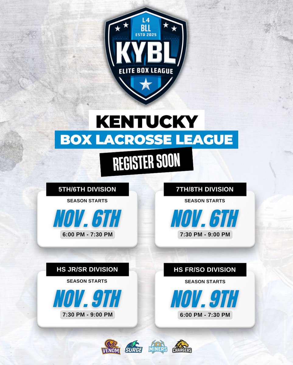 🚨Registration deadline is soon🚨Limited spots remain for the Kentucky Box Lacrosse League!