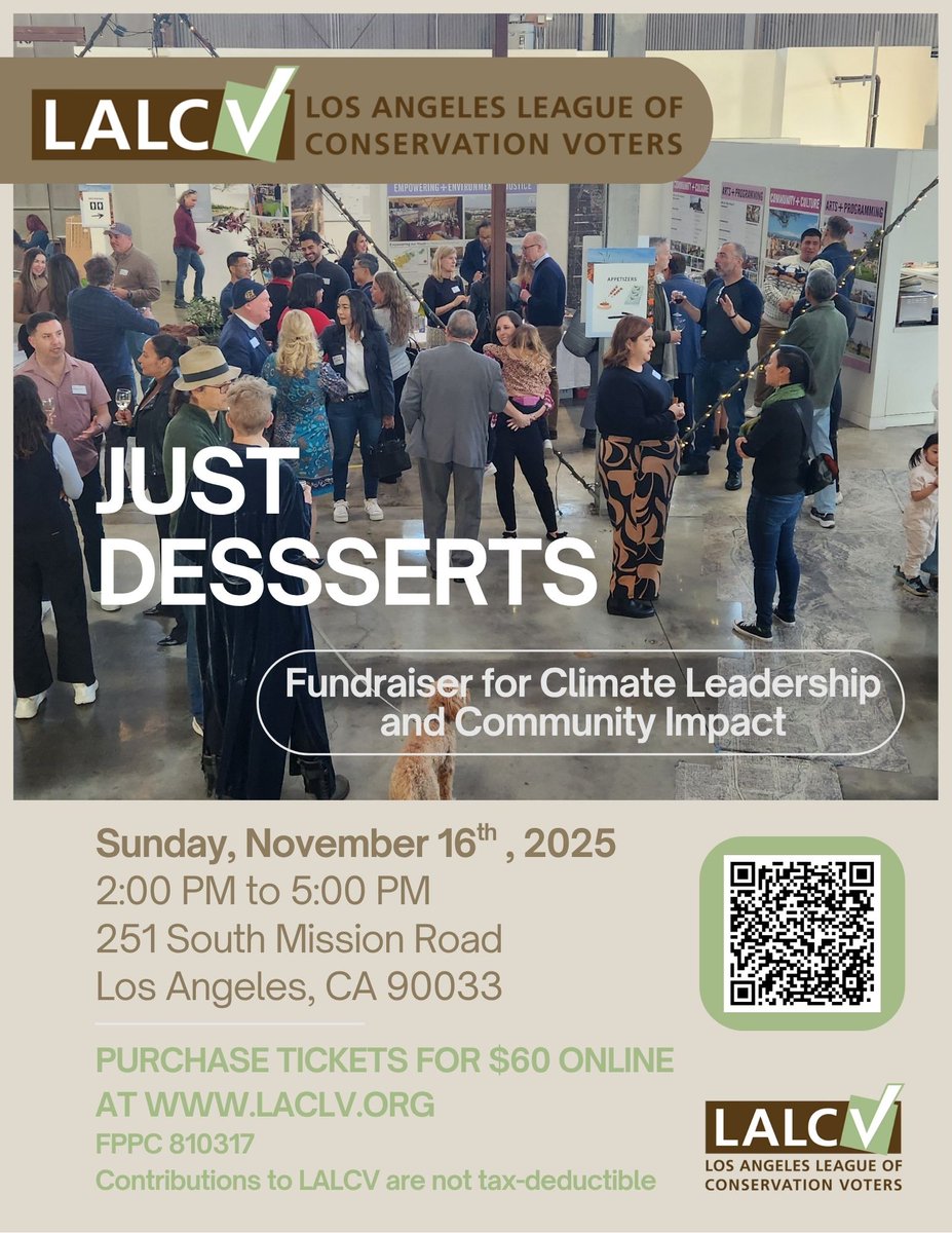 How can we support California's Great Greenness? Join us for some Just Desserts Sunday 11/16. Get your tickets now! efundraisingconnections.com/c/LosAngelesLe…