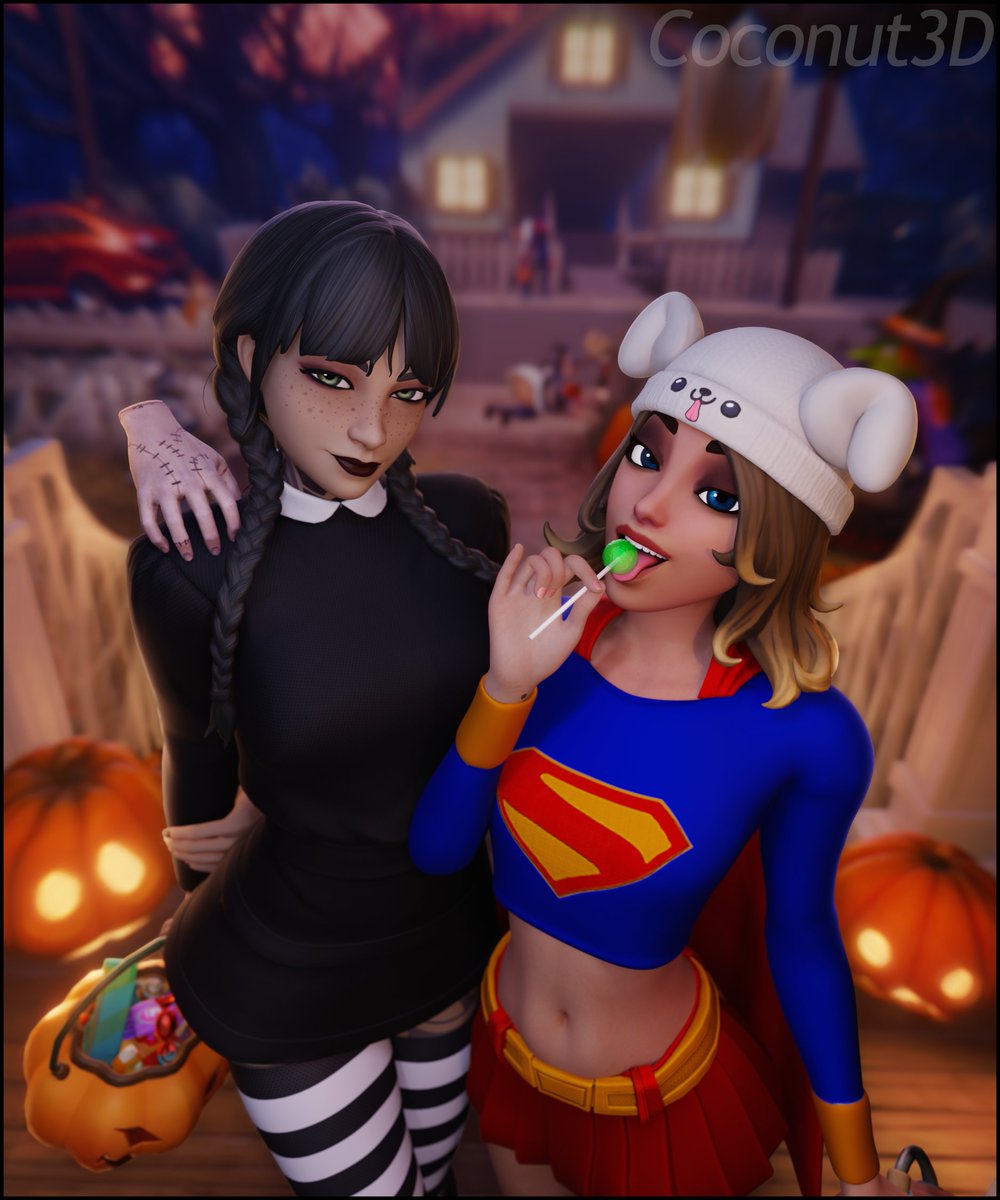 👻 Happy Halloween! 🎃
Jules and Skye dressed up as Wednesday and Supergirl 🖤💙

Models: <a href="/x_RedEyes/">x_RedEyes 🔞 | (OPEN COMMISSIONS)</a>
#Fortnite #FortniteArt #Fortnitemares