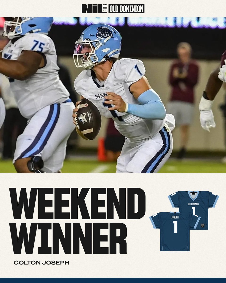 ODUNILStore's tweet image. What a game for @_ColtonJoseph1 !  21 of 33 passing for 305 yards and 3 touchdowns in the win!

Shop his collection today: nil.store/old-dominion/o…