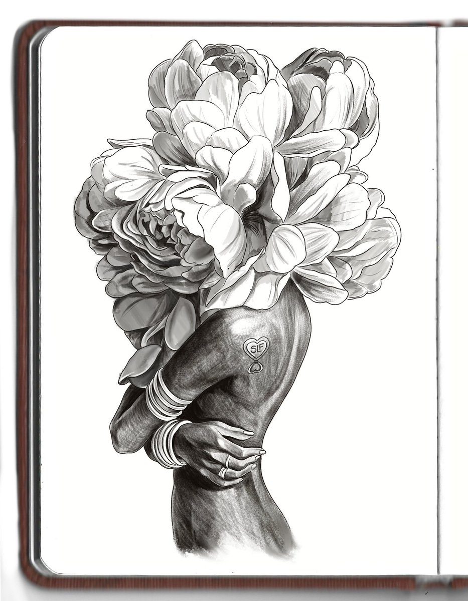 Female Figure with Flower Head Tattoo