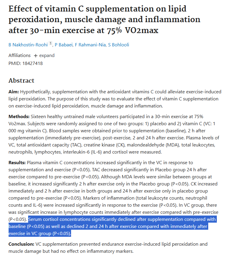 questmoosa's tweet photo. Not many people know this but vitamin C supplementation after exercise rapidly clears cortisol and enhances recovery https://t.co/uzTtXZuyZ9