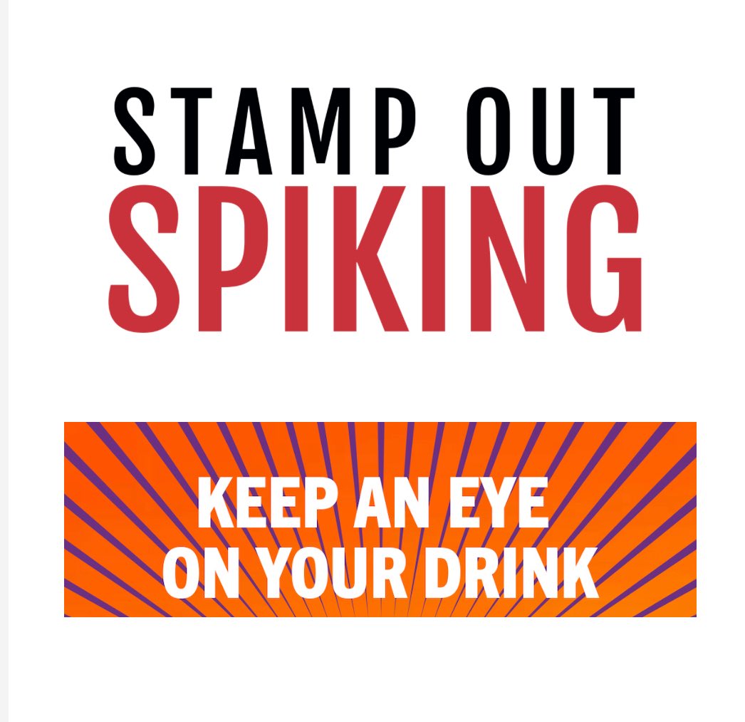 We’re supporting the <a href="/StampOutSpiking/">Stamp Out Spiking</a> Halloween Campaign
Keep an eye on your drink and look out for each other this Halloween 👻
If you think you've been spiked, tell someone you trust immediately.
If you need urgent help, call 999.
If you feel unwell, get to take you to A&amp;E.