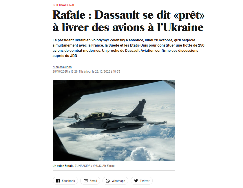 Ukraine is in talks with France, Sweden, and the US to build a 250-jet air force. Dassault confirms it's "ready" to supply Rafale fighters, though Sweden’s Gripen leads due to cost, training, and flexibility.
