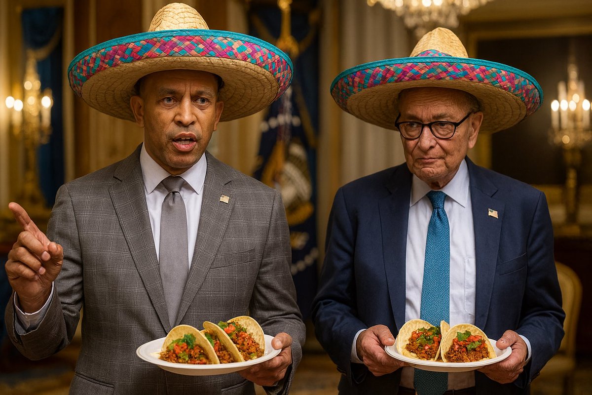 WhiteHouse's tweet photo. Some news: Dem Leader Hakeem Jeffries hosted a lunch during the Democrat Shutdown, serving District Taco ๐ฎ https://t.co/2QycAiquTl