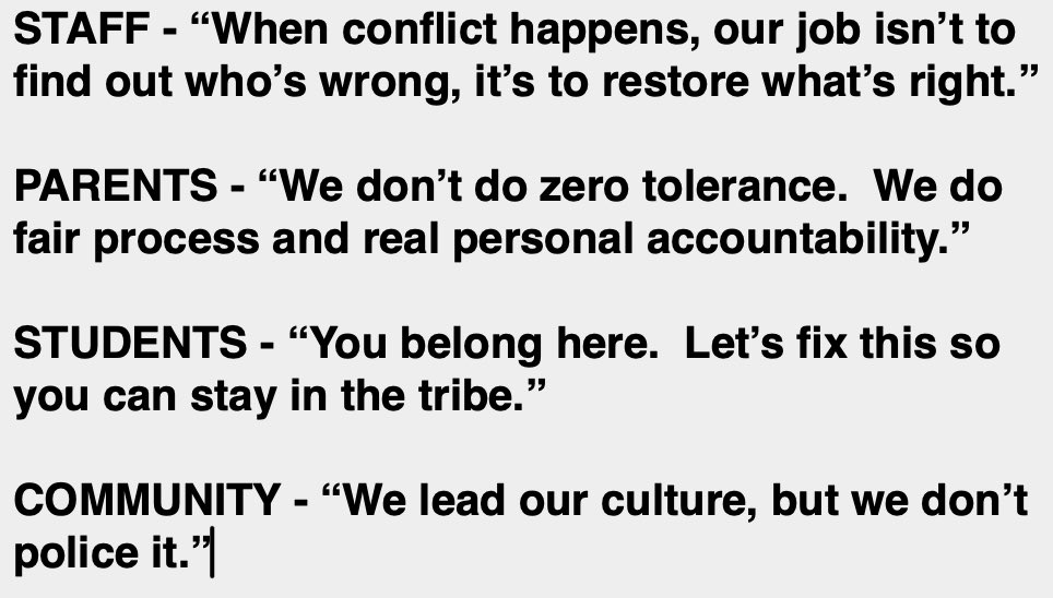 I ran a workshop yesterday called “The Bullying Breakthrough”.  I get that this is out of context, but I studied as extensively as I could re the leadership messaging consistent with schools who succeed in reducing bullying frequency and severity. Let me know what you reckon.