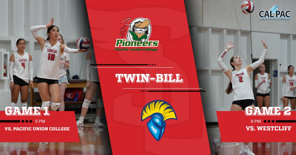 🚨GAMEDAY
📍James M. Grant Center
Game 1
🆚PUC
⏰5 pm
Game 2
🆚Westcliff
⏰8 pm
Tickets
🎟️simpsonredhawks.com/tickets
Watch/Stats
📺simpsonredhawks.com/live
📊simpsonredhawks.com/sidearmstats/w…