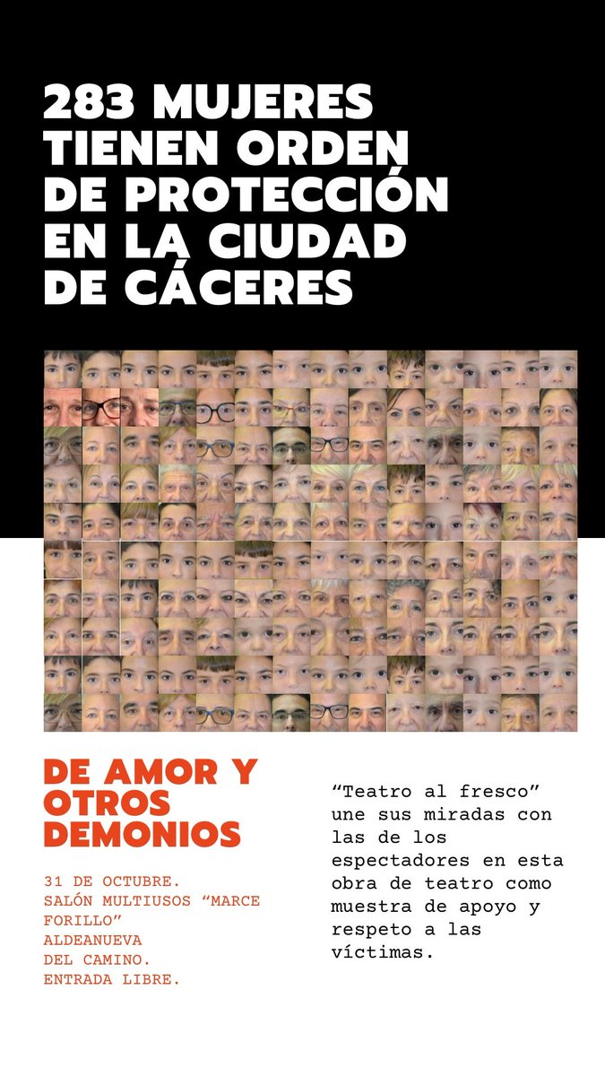 patataescabecha's tweet photo. "Teatro al fresco" une sus miradas con las de los espectadores en esta obra de teatro como muestra de apoyo y respeto a las víctimas. 31 de octubre. Aldeanueva del Camino. https://t.co/ON2U5KIBeO