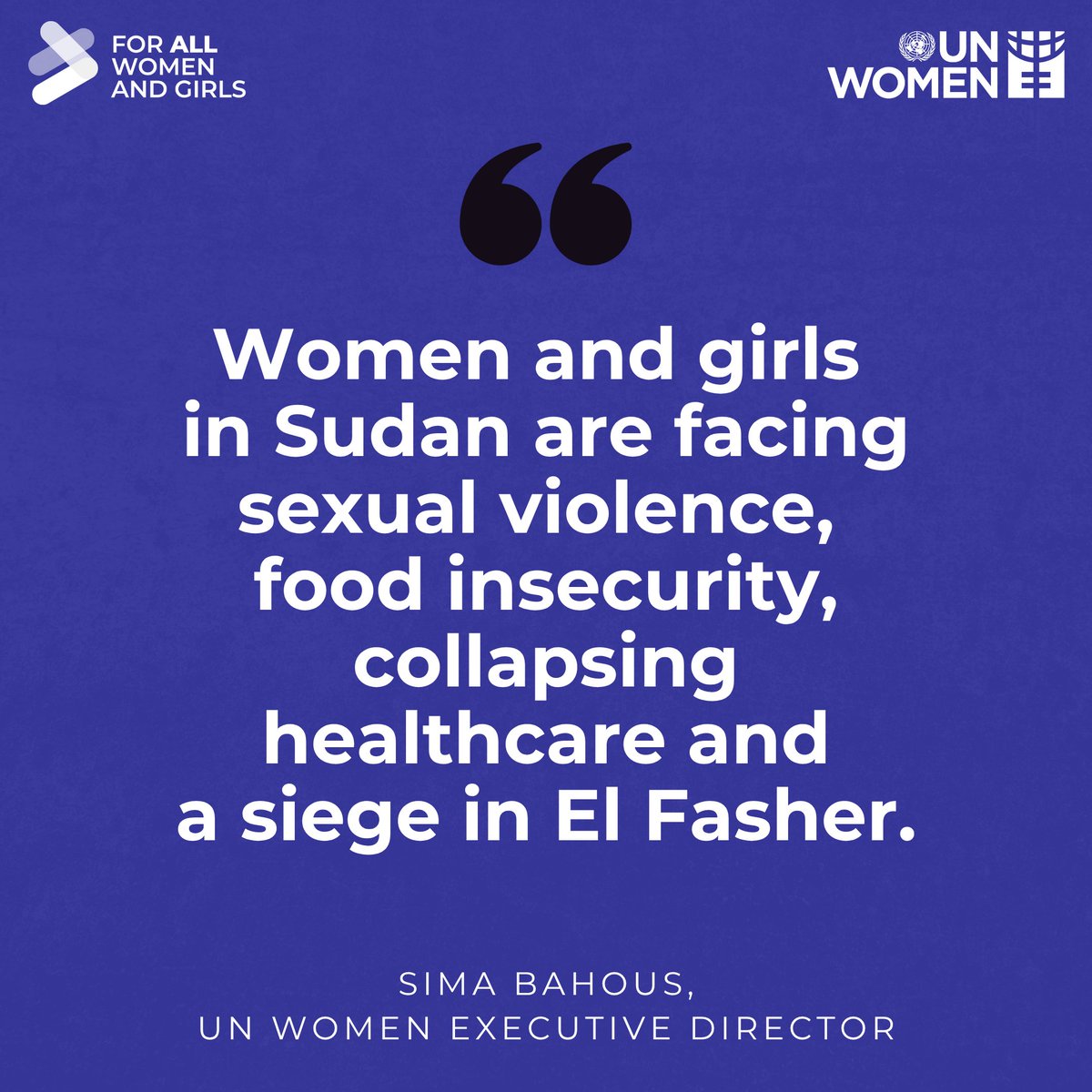 Women and girls in #Sudan are experiencing horrendous levels of suffering.

UN Women joins the <a href="/iascch/">Inter-Agency Standing Committee (IASC)</a> in calling for humanitarian access, perpetrators to be held accountable, and all civilians protected.

🔗 See the statement: unwo.men/19FB50Xk3qO

#ForAllWomenAndGirls