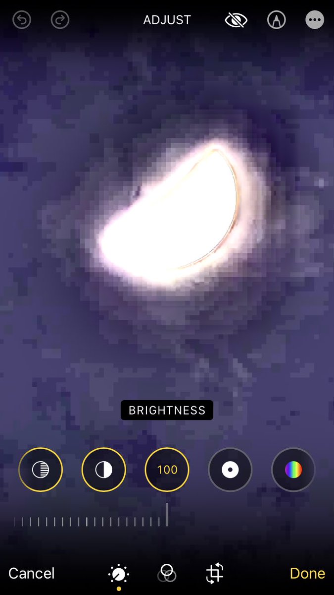 IonisedSkyWatch's tweet photo. The moon from Cambridge U.K. at 9.30pm  WTF looks like a half dead never ending jawbreaker that’s being 3d printed back together 😂😂😳 https://t.co/42WXifIER3